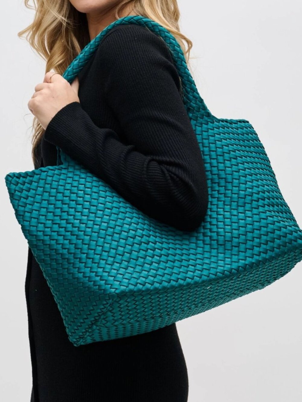 Sol and Selene Sky's The Limit Large Woven Neoprene Tote Forest Teal Travel NWT